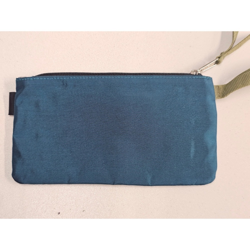 LL Bean Nylon Zippered Utility Pouch Teal Blue Olive Green Travel Organizer Bag - Picture 2 of 8